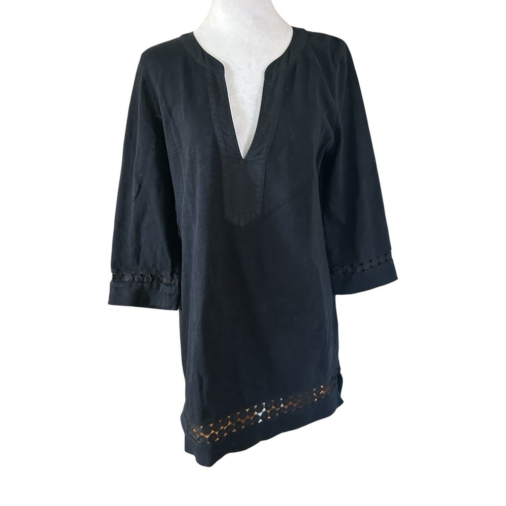 J Crew 100% Cotton Black Tunic Womans SZ M Trim